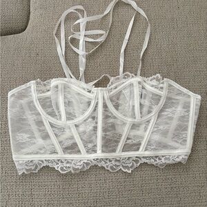 SHEIN White Lace Longline Bralette with Boning